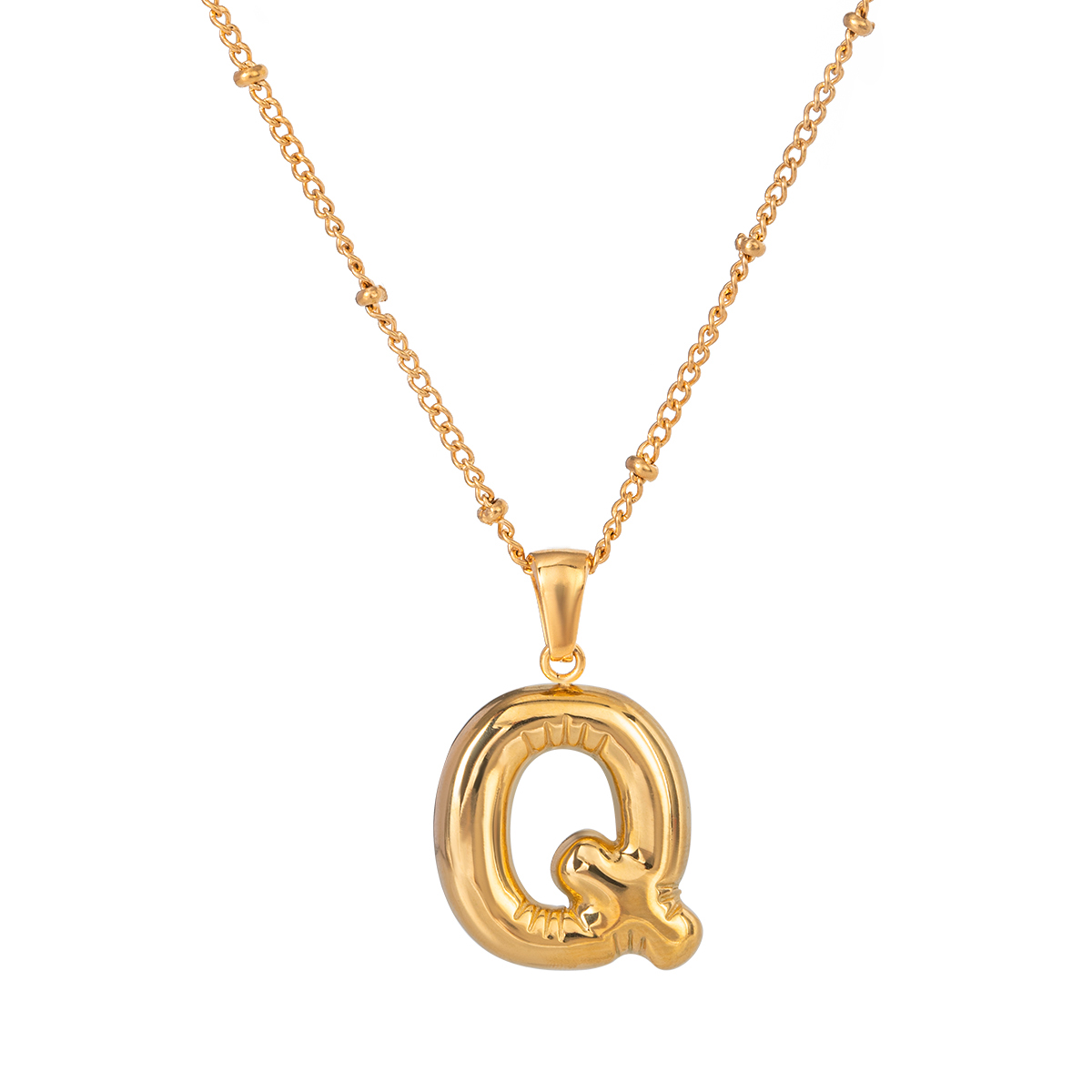 Gold / Collana con ciondolo da donna in acciaio inossidabile placcato oro 18K, stile casual semplice, a forma di lettera Q, 1 pezzo Immagine17